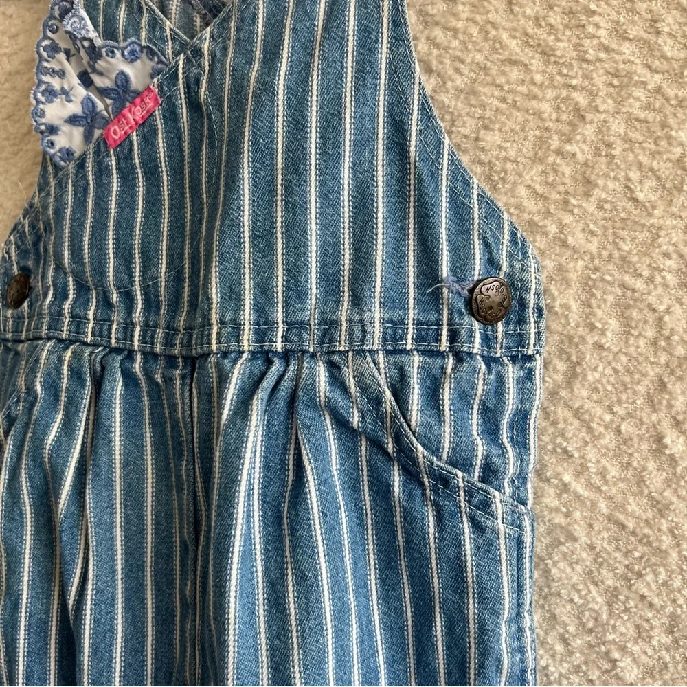 Osh Kosh B’Gosh Vintage Retro Denim Stripe Blue Overalls Infant Size 24‎ Months